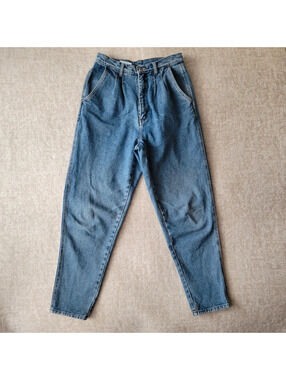 Bill Blass 1980s Mom Jeans Womens US 12 Blue Taper Pleated Cotton Retro VTG 80s